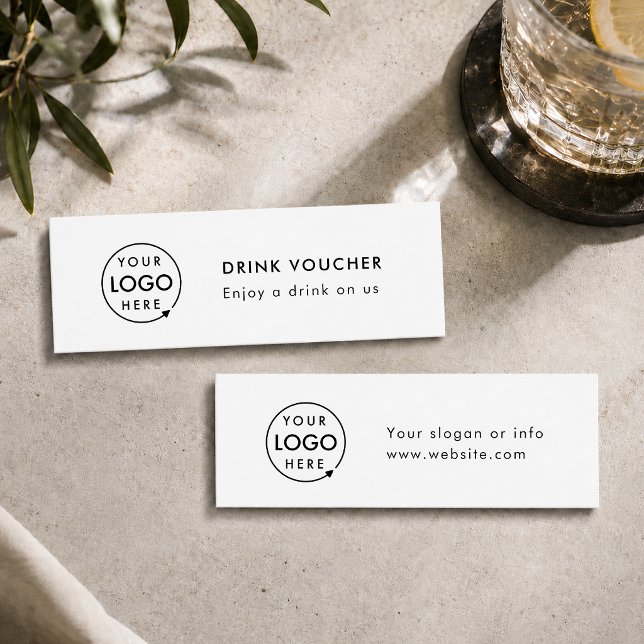 Tarjeta de vale de bebida | Boleto de barra de eve (Minimalist company branded drinks vouchers for small business events & corporate launch parties.)