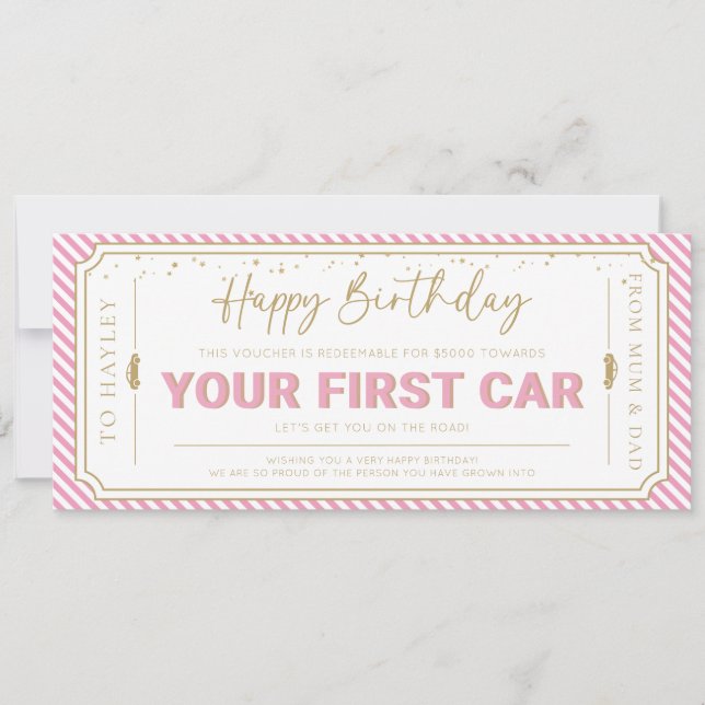 Tarjeta de vale de regalo de cumpleaños del primer (Anverso)