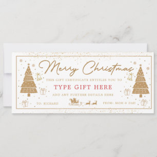 Tarjeta de Vale de Regalo de Navidad Árbol de Oro