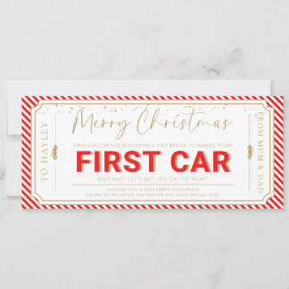 Tarjeta de vale regalo de Navidad del primer coche
