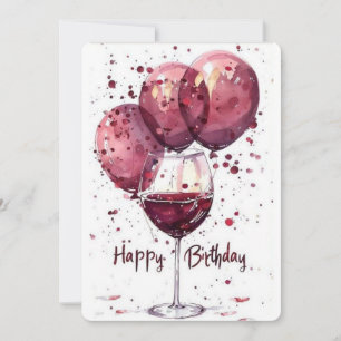 Tarjeta de Vaso de Vino de Cumpleaños Feliz Elegan