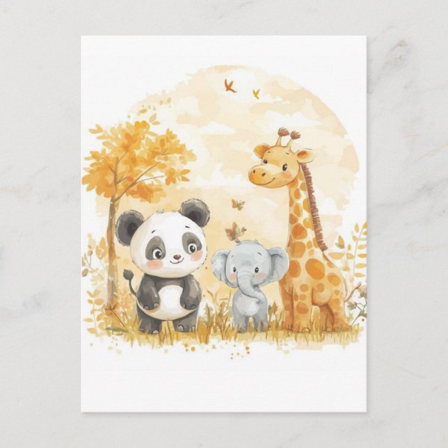 Tarjeta de vector de dibujos animados de animales  (Anverso)