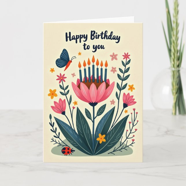 Tarjeta de vela de cumpleaños floral (Anverso)