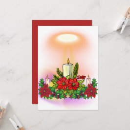 Tarjeta de vela de Navidad con poinsettia