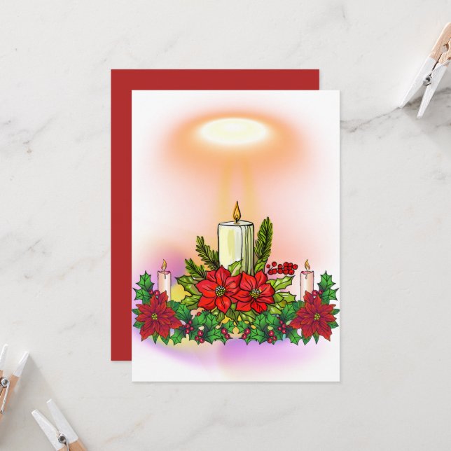 Tarjeta de vela de Navidad con poinsettia (Anverso/Reverso In Situ)