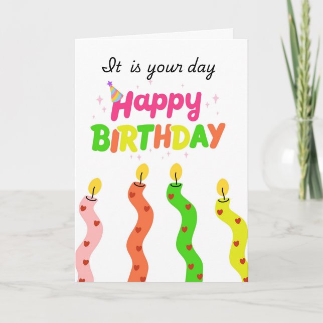 Tarjeta de Velas de Feliz Cumpleaños Coloridas (Anverso)