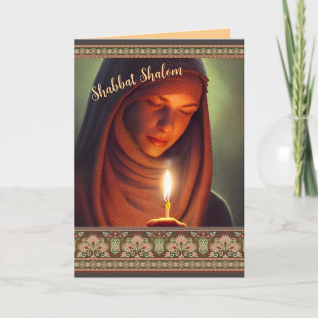 Tarjeta de velas de mujeres judías Shabbat Shalom (Anverso)