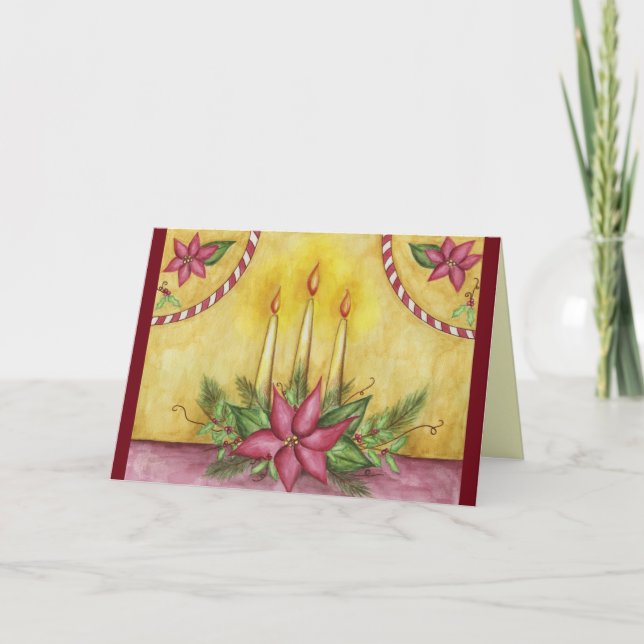 Tarjeta de velas de Navidad de poinsettia roja (Anverso)