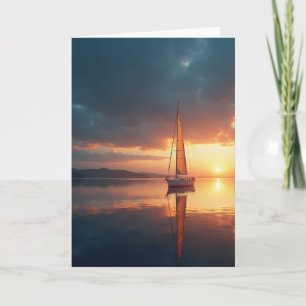 Tarjeta de velero al atardecer tranquilo