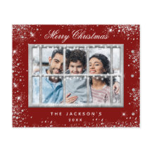 Tarjeta de ventana de fotos de purpurina rojo para