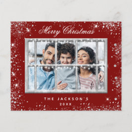 Tarjeta de ventana de fotos de purpurina rojo para