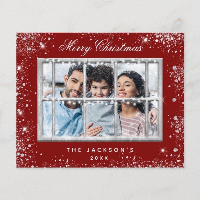 Tarjeta de ventana de fotos de purpurina rojo para (Anverso)