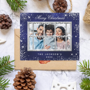 tarjeta de ventana de fotos purpurina azul para na