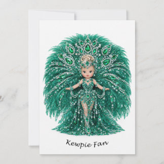 Tarjeta de ventilador Kewpie de plumas esmeralda