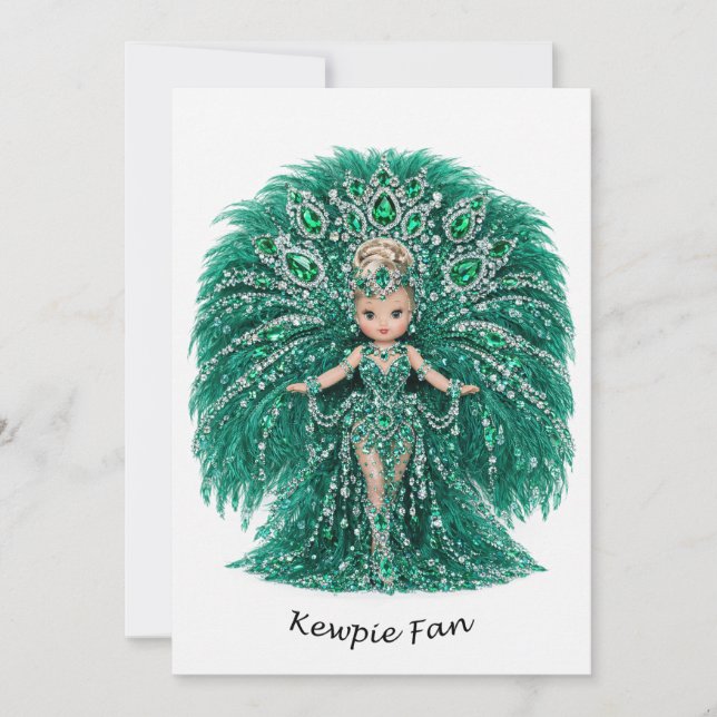 Tarjeta de ventilador Kewpie de plumas esmeralda (Anverso)