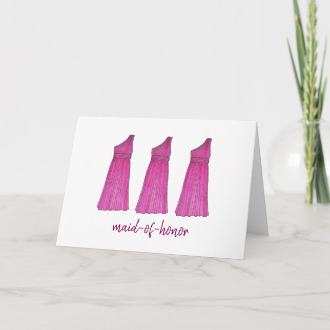 Tarjeta de vestido de fiesta de boda rosa de dama  (Anverso)