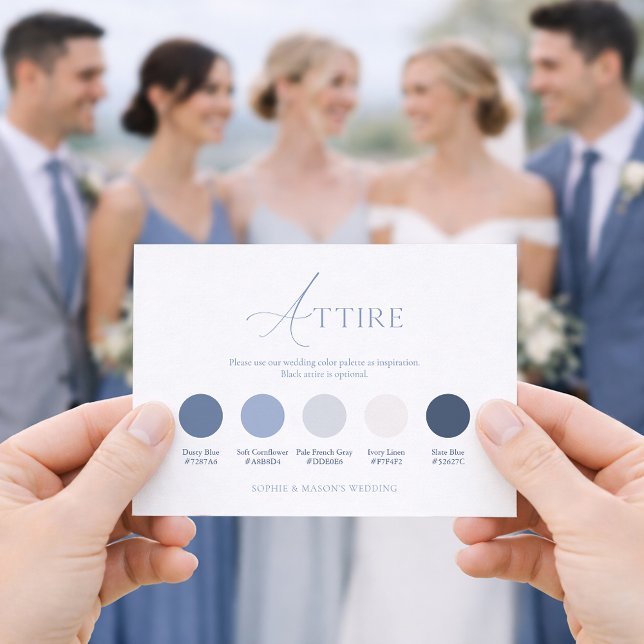 Tarjeta de vestimenta de boda azul polvoriento (Subido por el creador)