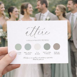 Tarjeta de vestimenta de boda en verde salvia con 