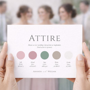 Tarjeta de vestimenta de boda en verde salvia y ru