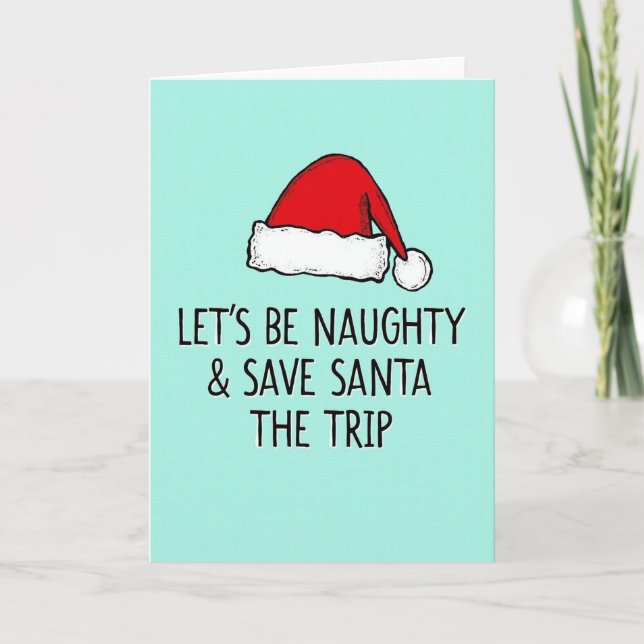 Tarjeta de viaje de Navidad de Santa travieso (Anverso)