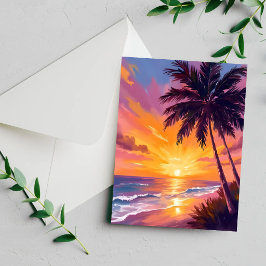 Tarjeta de viaje de pintura de puesta de sol en la