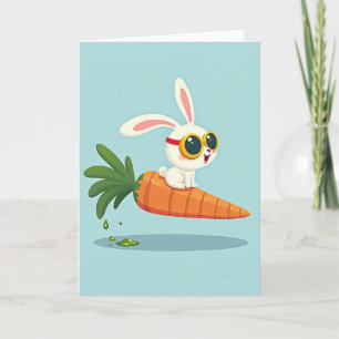 Tarjeta de viaje de zanahoria de conejo feliz