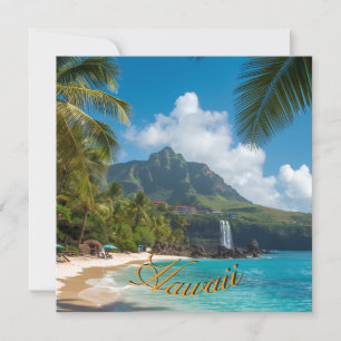 Tarjeta de viaje hawaiano de estilo vintage azul m