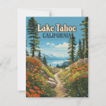 Tarjeta de viaje retro del lago Tahoe California N