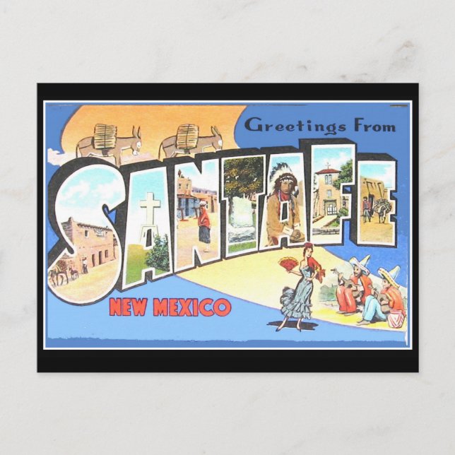 Tarjeta de viaje vintage de Santa Fe (Anverso)