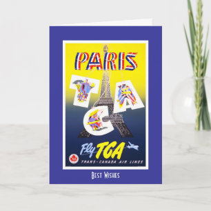 Tarjeta de viaje vintage París Francia Aerolíneas 