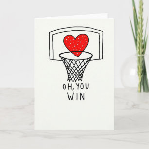 Tarjeta de victoria de baloncesto con el corazón