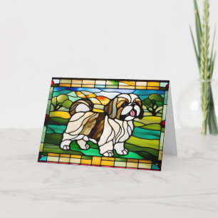 Tarjeta de vidrio emplomado de adorable Shih Tzu