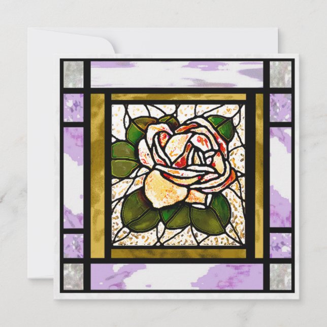Tarjeta de vidrio manchado de Rosa de oro Art Deco (Anverso)