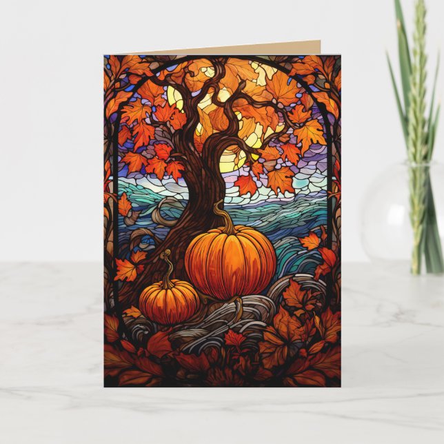 TARJETA DE VIDRIO PINTADO DE OTOÑO PENSANDO EN TI (Anverso)