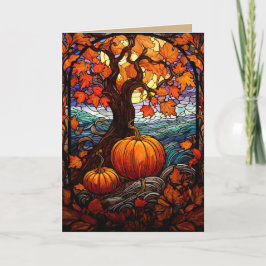 TARJETA DE VIDRIO TEÑIDO DE OTOÑO PENSANDO EN TI