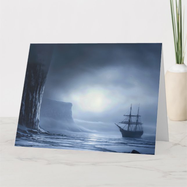 Tarjeta de vigilia antártica iluminada por luna (Anverso)