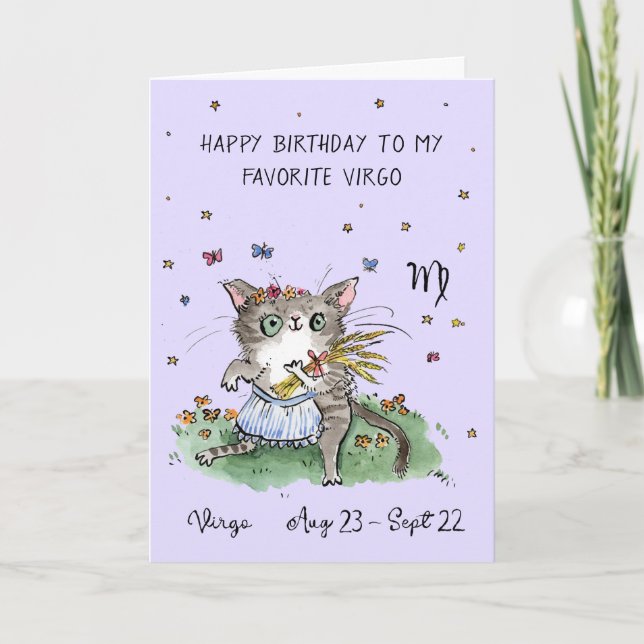 Tarjeta de Virgo adorable Zodiac Gato signo estela (Anverso)