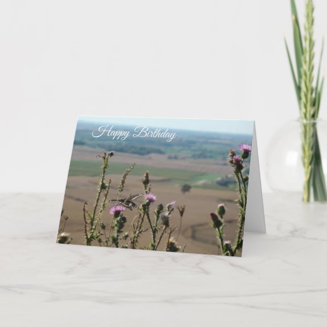 Tarjeta de visión panorámica Happy Birthday Purple (Anverso)