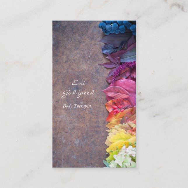 TARJETA DE VISITA カラフルな葉や花のおしゃれな名刺 (Anverso)