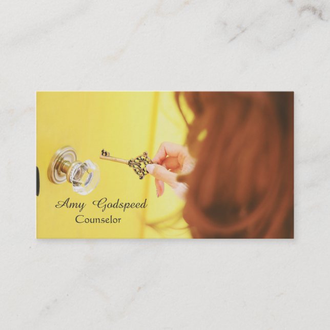 TARJETA DE VISITA ドアの鍵穴を探している女の子のオシャレな (Anverso)