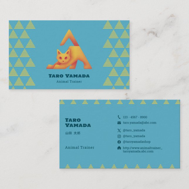 Tarjeta De Visita 名刺 Triangle Cat 猫 トライアングル / 水色 Business Card (Anverso / Reverso)