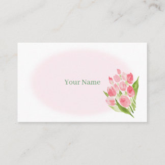 TARJETA DE VISITA 水彩で描いたピンクのチューリップ　名刺