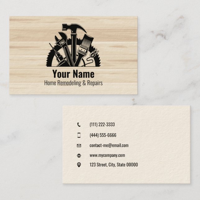 Tarjeta De Visita 02-2021 herramientas de mano de Personalizable leñ (Anverso / Reverso)