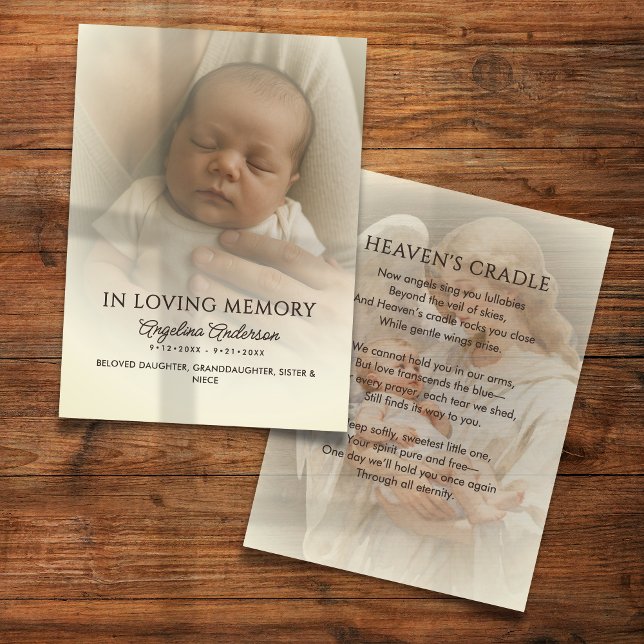 Tarjeta De Visita 100 Baby Funeral Memorial Photo Prayer Cards (Subido por el creador)