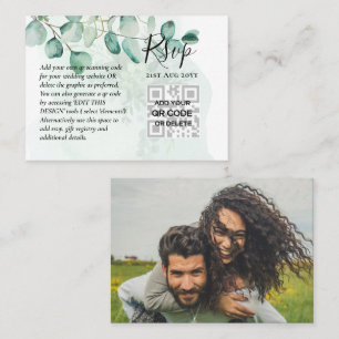 Tarjeta De Visita 100 CÓDIGO QR BODA RSVP Greenery PHOTO