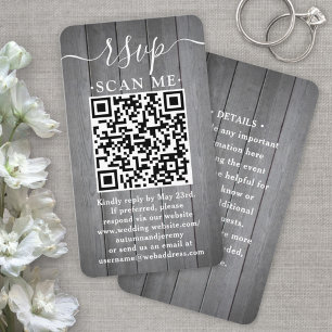 Tarjeta De Visita 100 Envase QR RSVP Boda Gray Faux Wood Enclosure