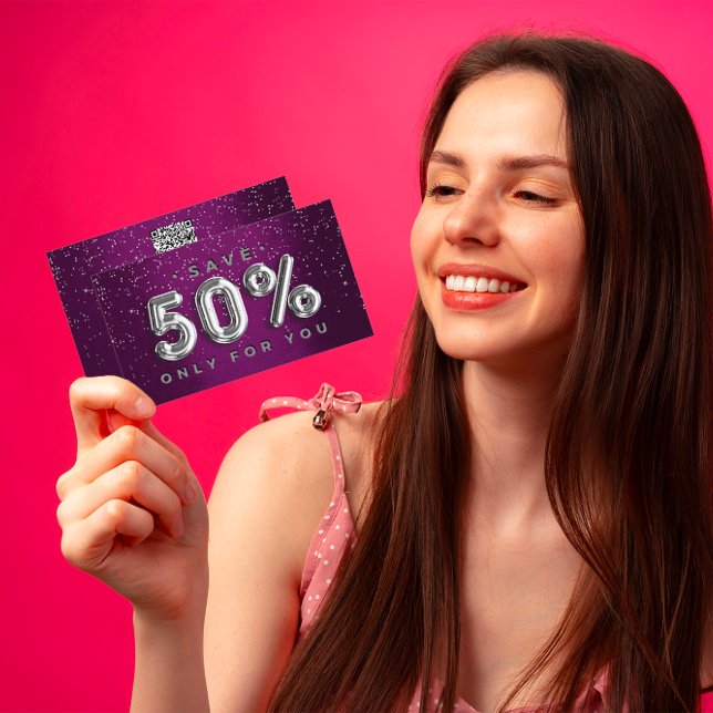 Tarjeta De Visita 100 INSERTAR QRCODE 50%OFF Personalizado Logotipo  (100 INSERT QRCODE 50%OFF Custom Logo Purple Silver)