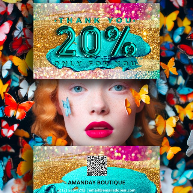 Tarjeta De Visita 100 Logo QRCODE 20%OFF Código Purpurina de oro Hol (100 Logo QRCODE 20%OFF Code Gold Glitter Holograph Business Card )