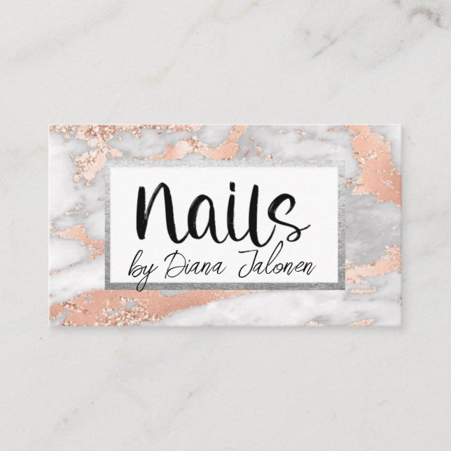 Tarjeta De Visita 100 Nails Recordatorio Rosa Mármol (Anverso)