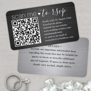 Tarjeta De Visita 100 Pack Scan Me QR RSVP Boda negro y plateado